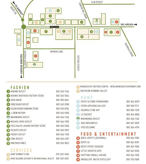 manchester vermont outlets directory.